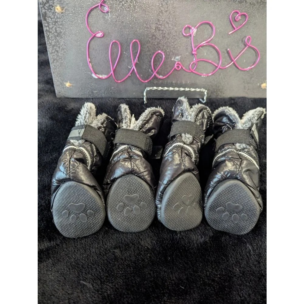EUC Top Paw Pet Booties Faux Fur Bling Velcro